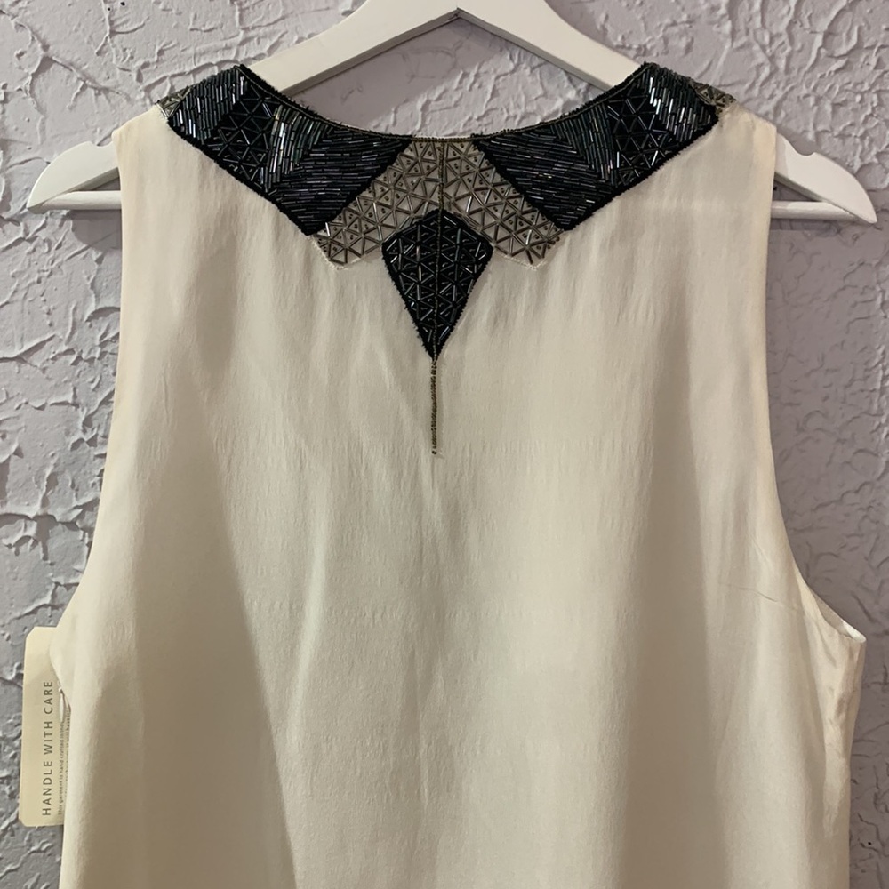 Gryphon NEW 100% Silk Cocktail Dress White Medium Beaded Neckline Flirty Party - Picture 8 of 12
